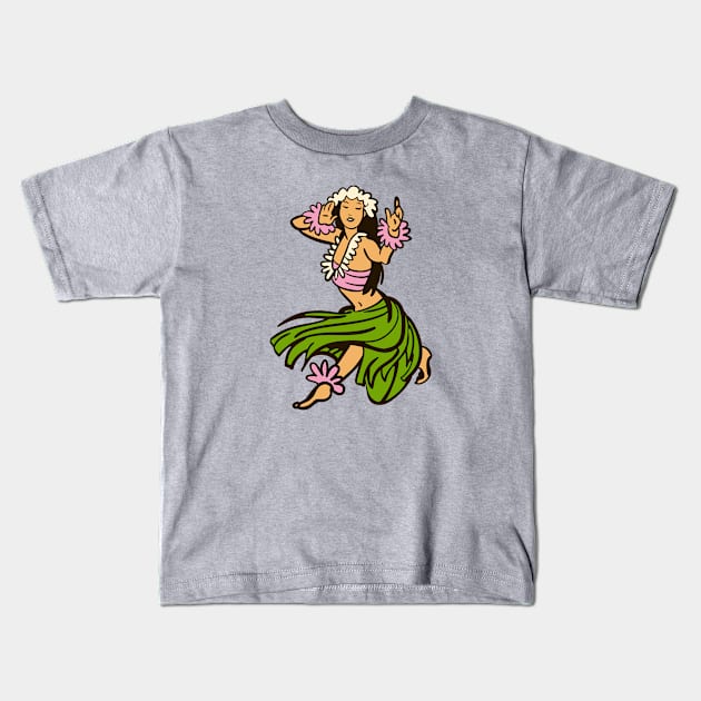 Vintage Hawaiian Hula Dancer Cartoon // Retro Hula Girl C Kids T-Shirt by Now Boarding